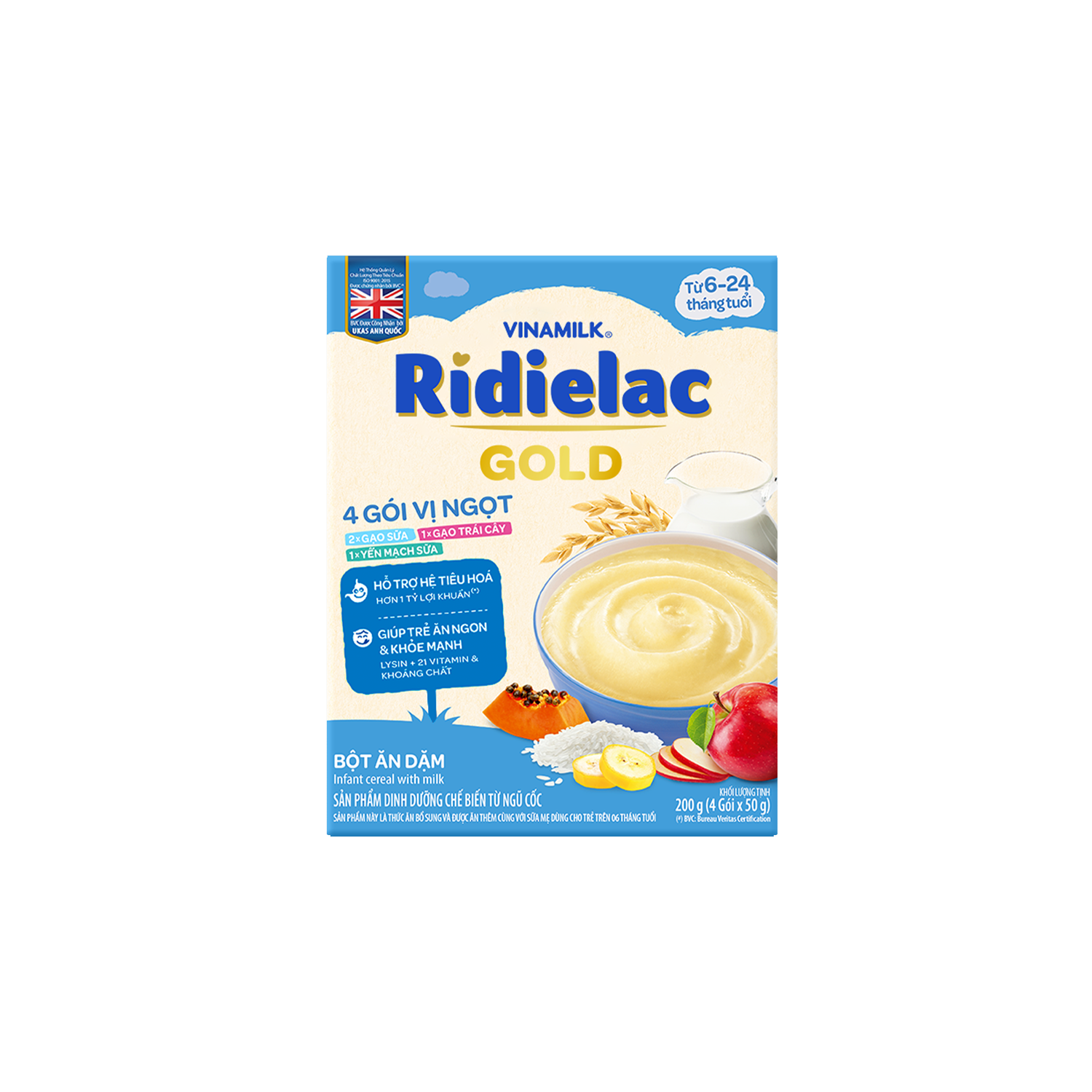 Bột ăn dặm Ridielac Gold 4 vị ngọt 200g (2-4 tuổi)