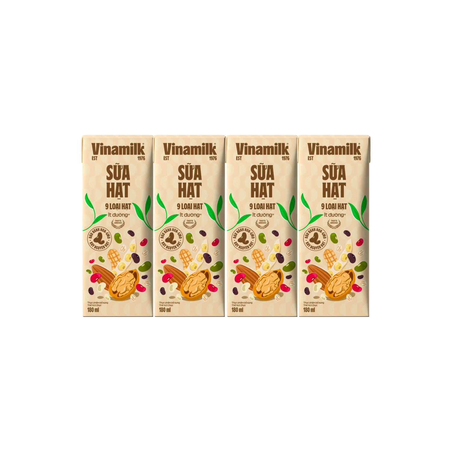 Lốc 4 hộp sữa đậu nành hạt óc chó ít đường Vinamilk 180ml
