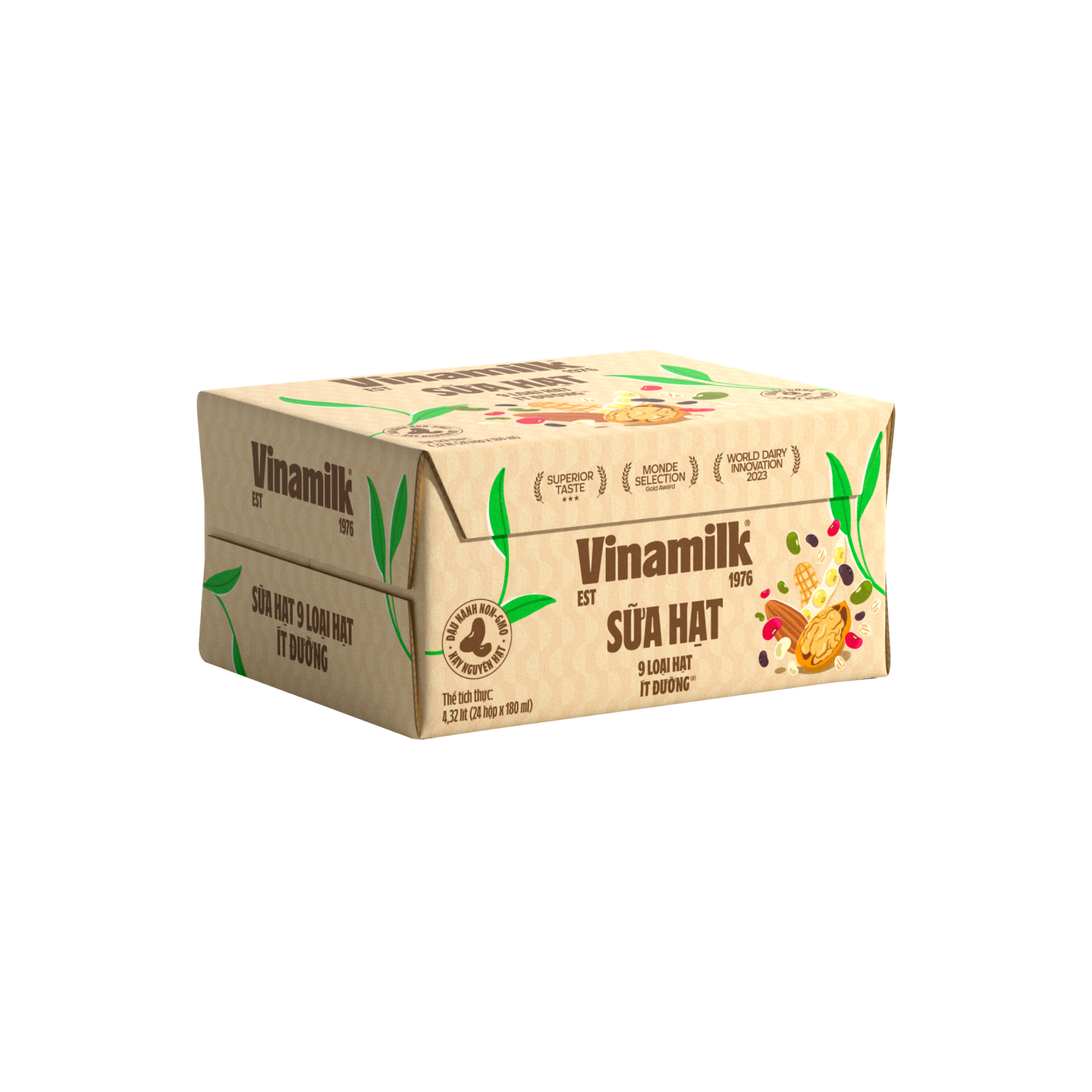 Lốc 4 hộp sữa hạt ít đường Vinamilk 9 loại hạt 180ml