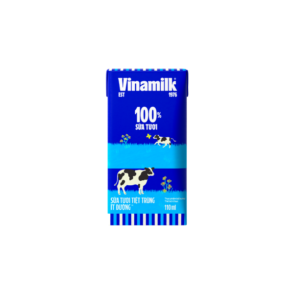 Sữa tươi tiệt trùng 100% Ít đường 110ml