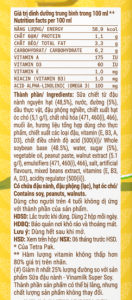 Thông tin thành phần sữa hạt