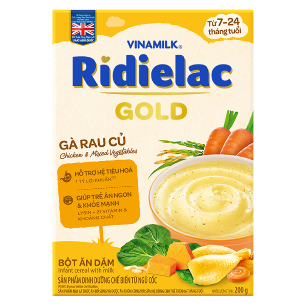 Bột ăn dặm Ridielac Gold Gà Rau củ 200g (7-24 tháng)